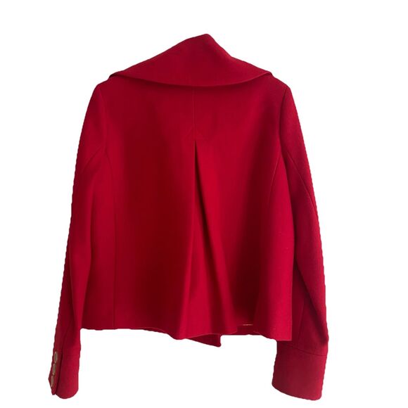 J.Crew Womens Coat Peacoat Red Cropped Wool Blend Size 6 EUC Button Up lined - Picture 3 of 13